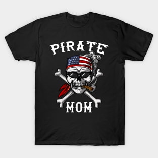 Pirate Mom Skull American Flag T-Shirt